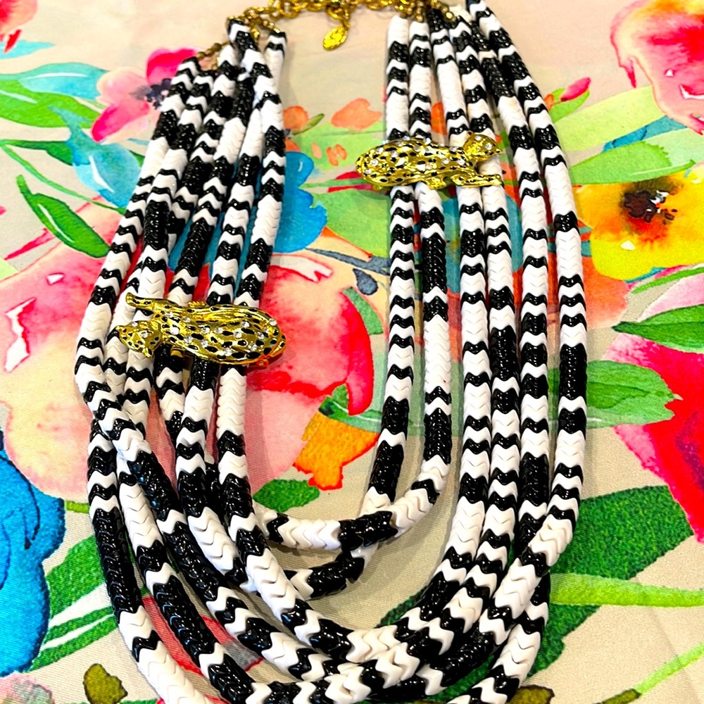 Vintage Sassy Jones Necklace black and white with two brooches